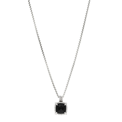 David Yurman Sterling Silver Diamond Black Onyx 9mm Chatelaine Pave Bezel Pendant Necklace 1 of 5