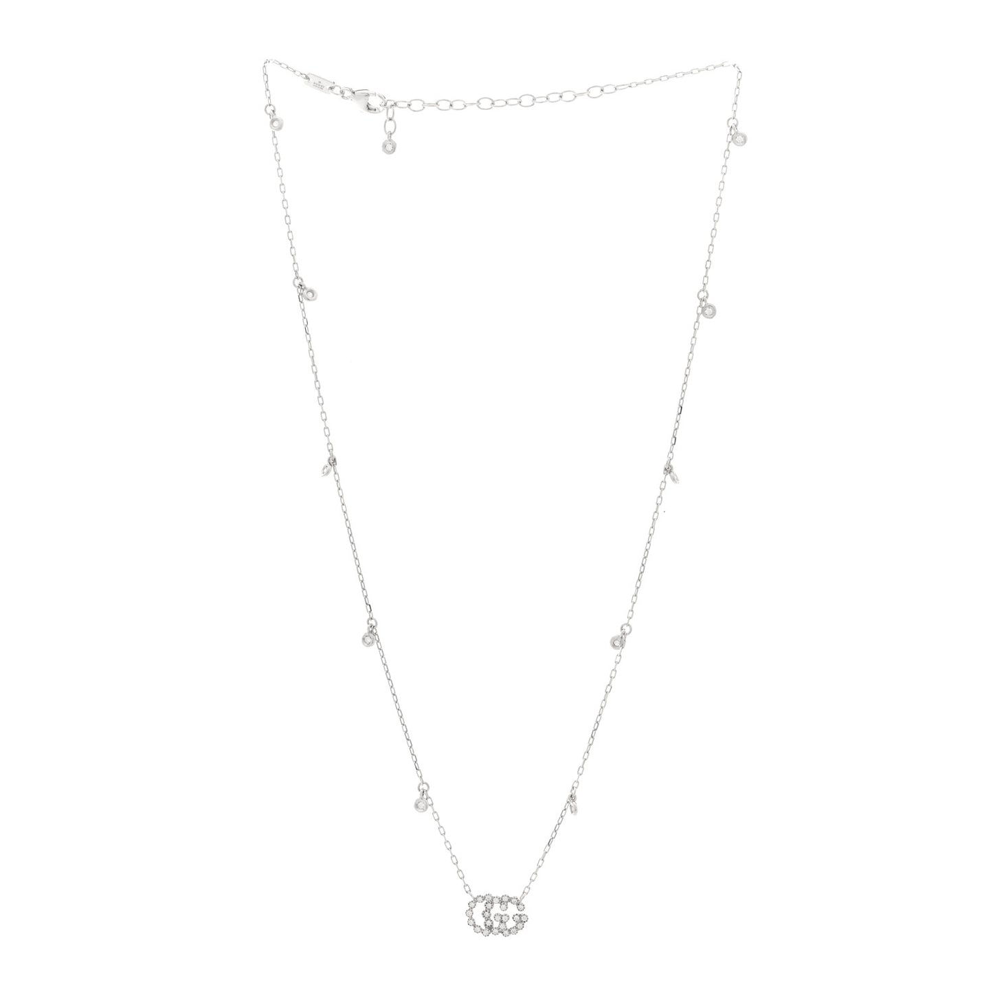18K White Gold Diamond Running GG Pendant Necklace
