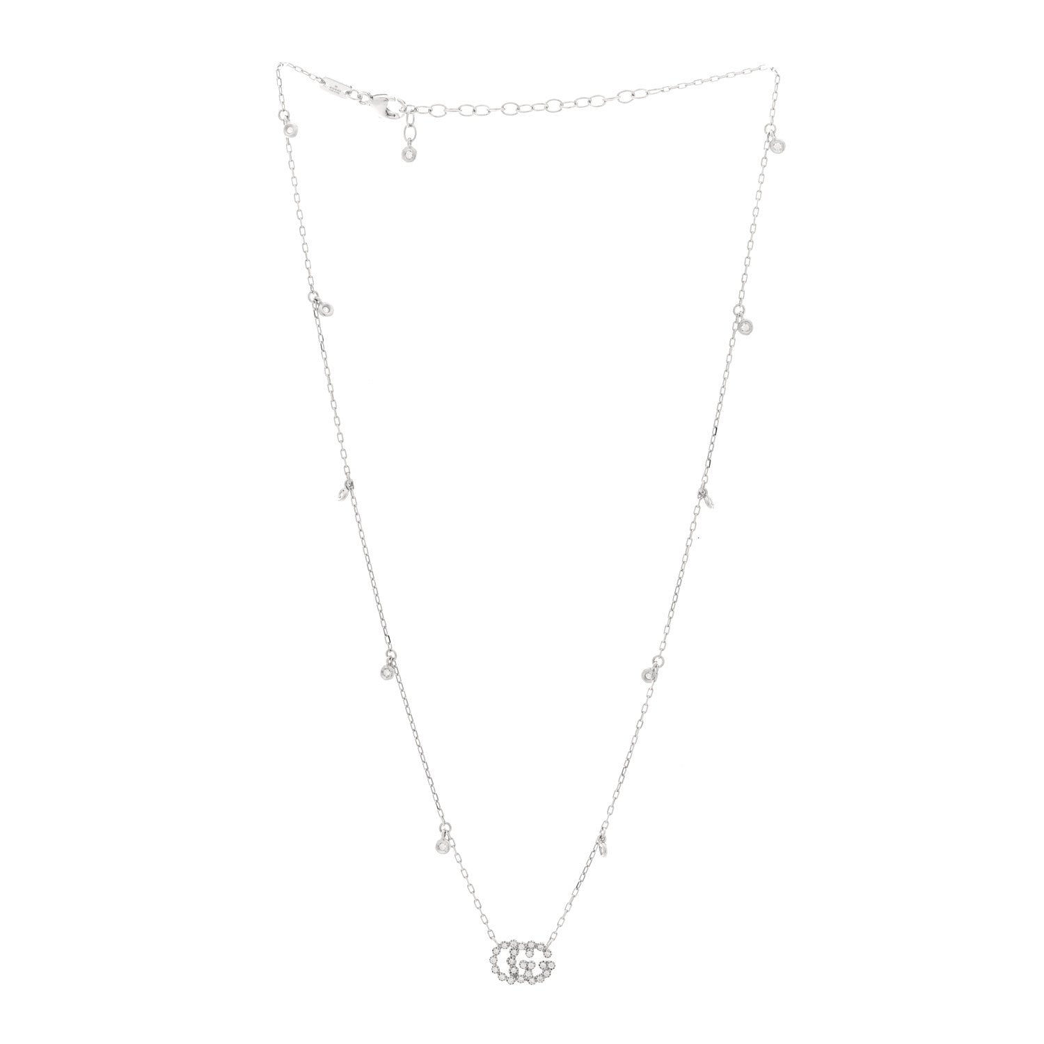 Gucci 18K White Gold Diamond Running GG Pendant Necklace 2 of 5
