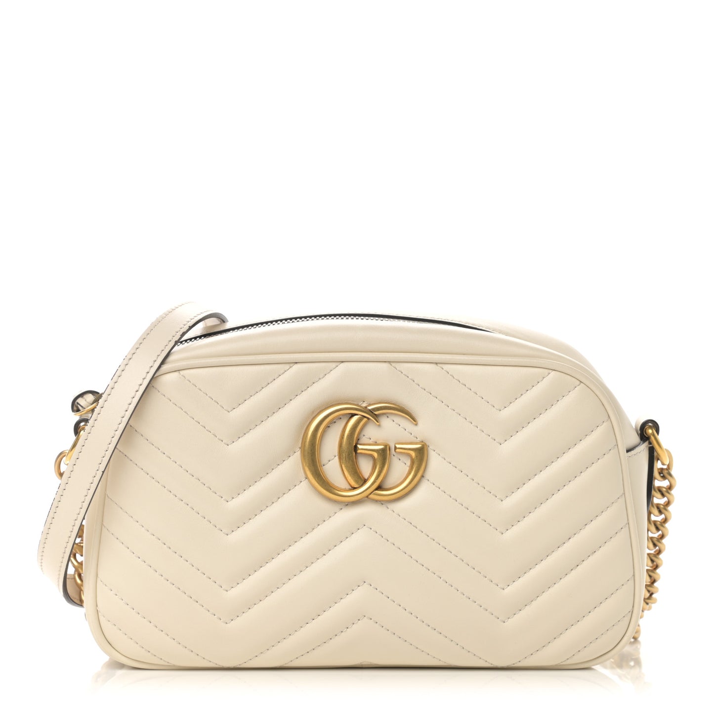 Calfskin Matelasse Small GG Marmont Chain Shoulder Bag White