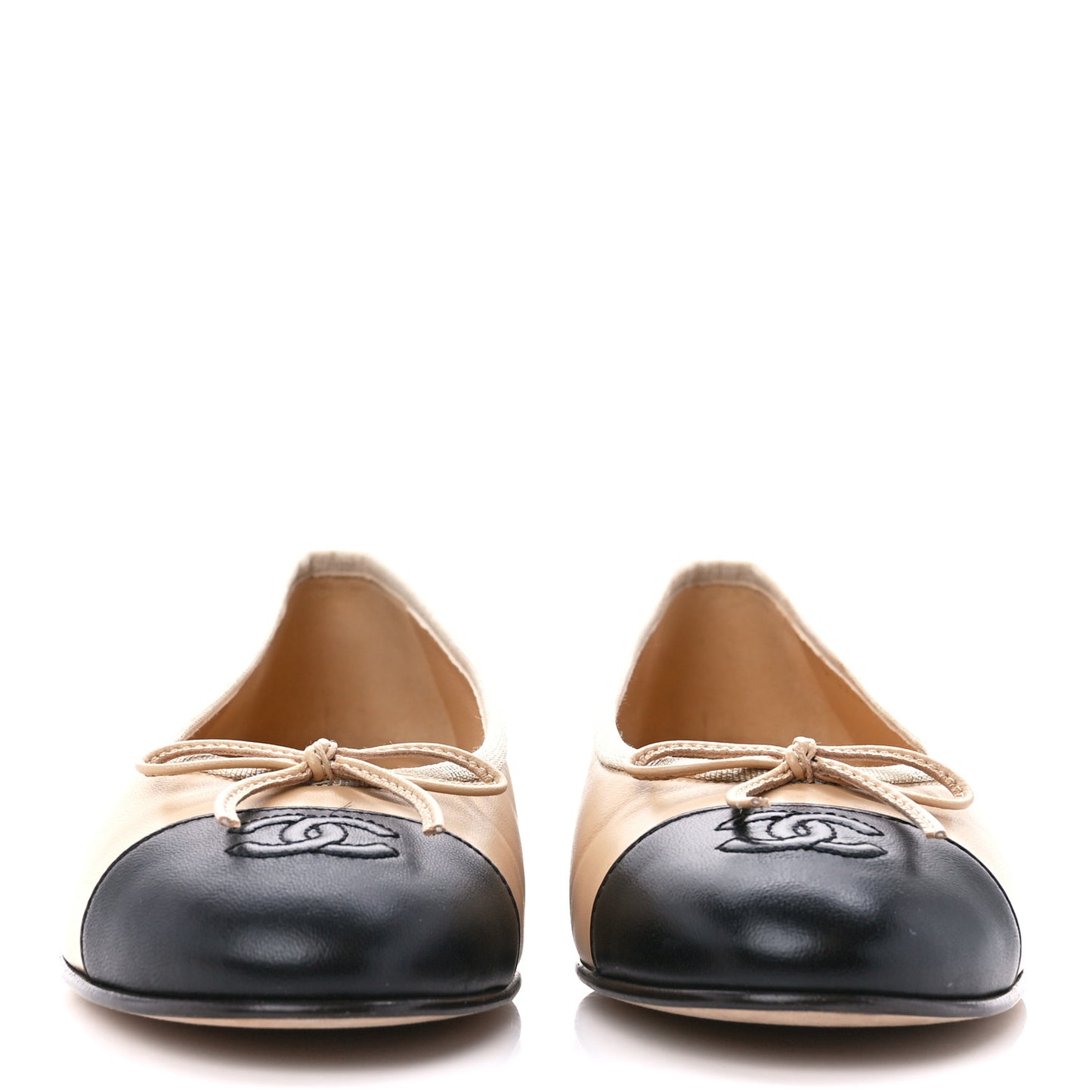 Lambskin Cap Toe CC Ballerina Flats 38.5 Beige Black