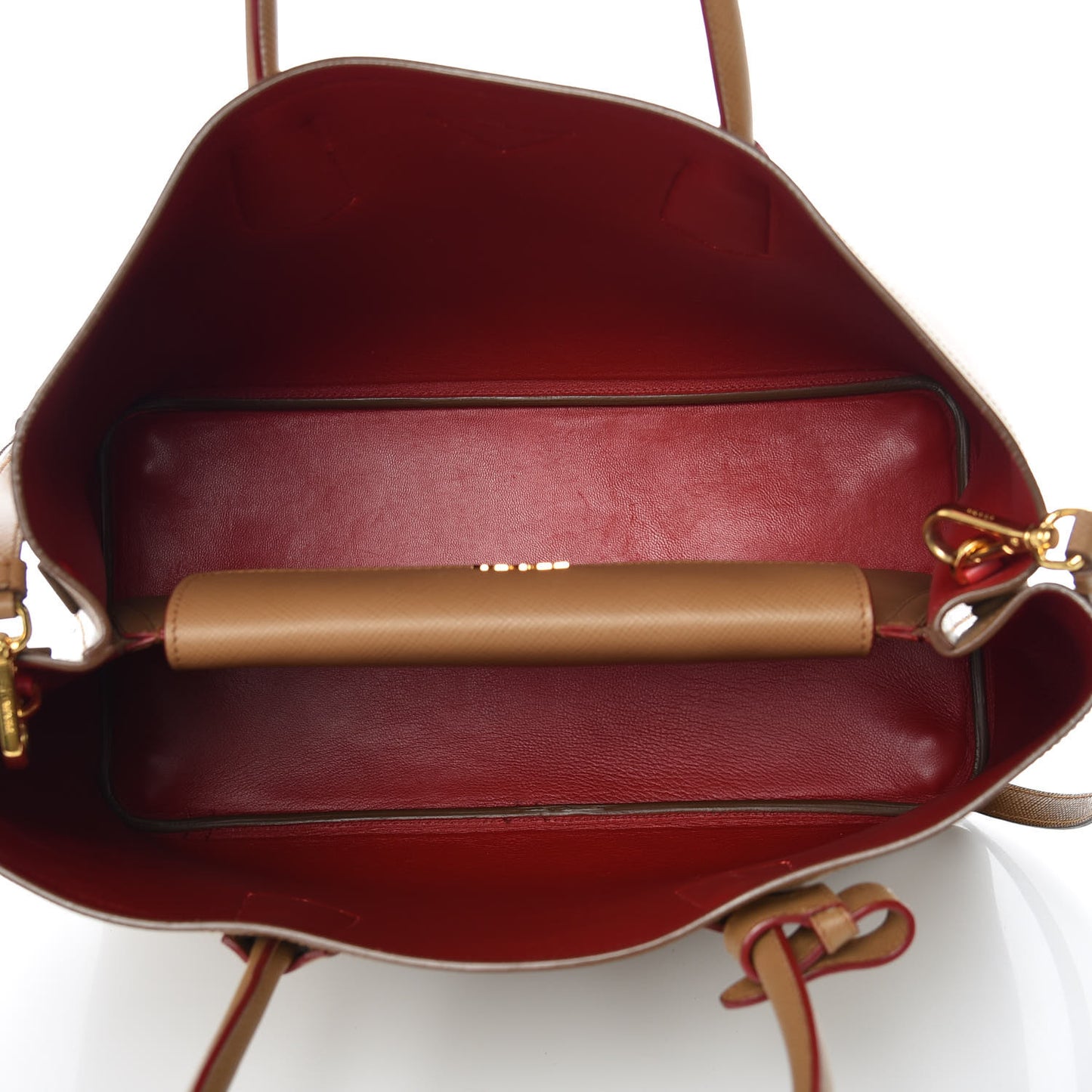 Saffiano Cuir Large Double Bag Caramel Fuoco
