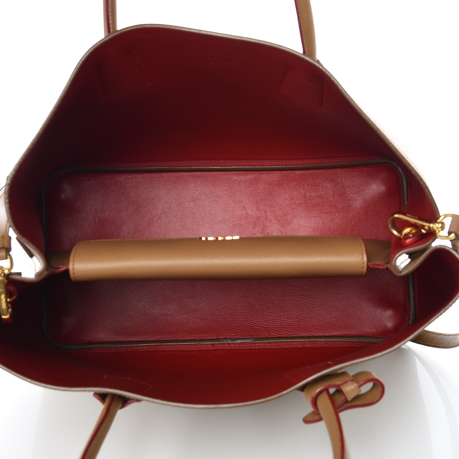 Prada Saffiano Cuir Large Double Bag Caramel Fuoco 5 of 17