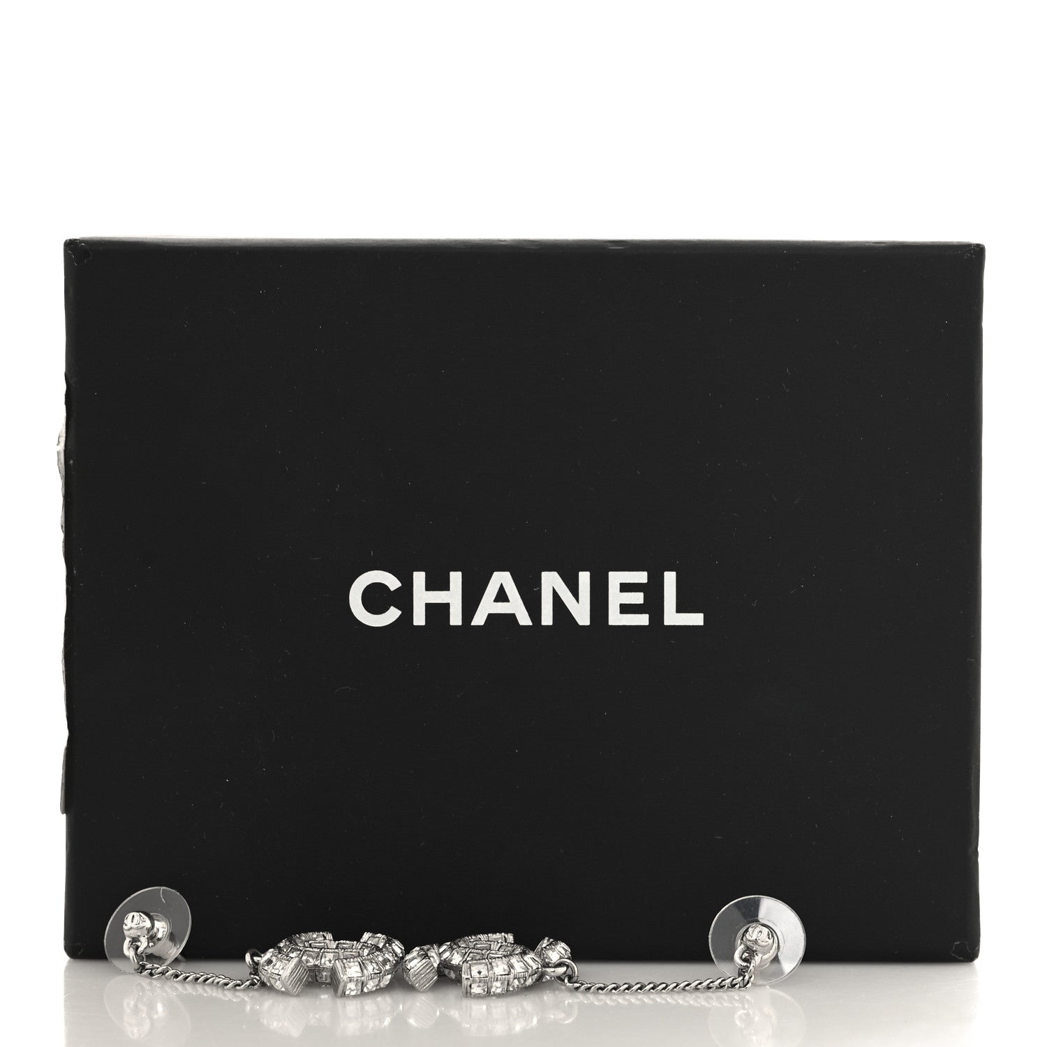 Chanel Baguette Crystal CC Drop Earrings Silver 5 of 5