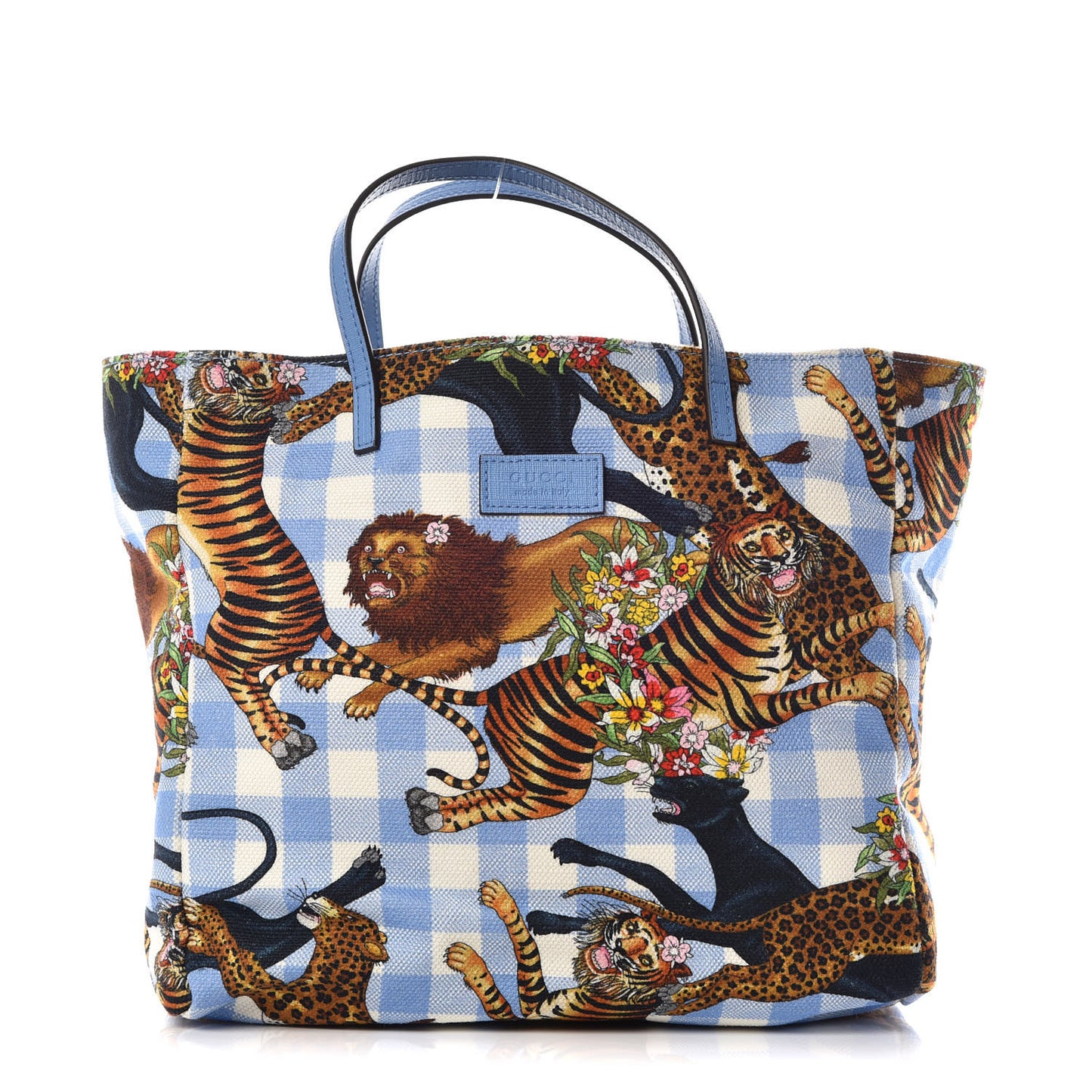 Canvas Kids Felines Vichy Print Tote Clear Sky Blue