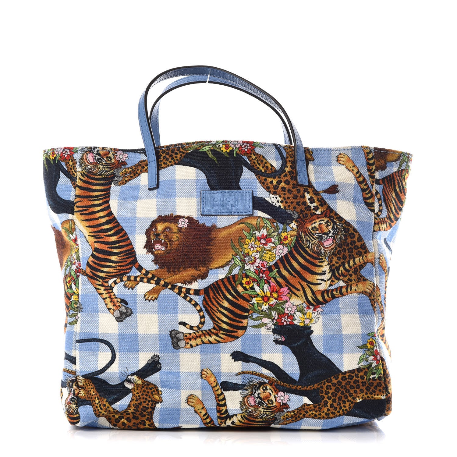 Gucci Canvas Kids Felines Vichy Print Tote Clear Sky Blue 1 of 9