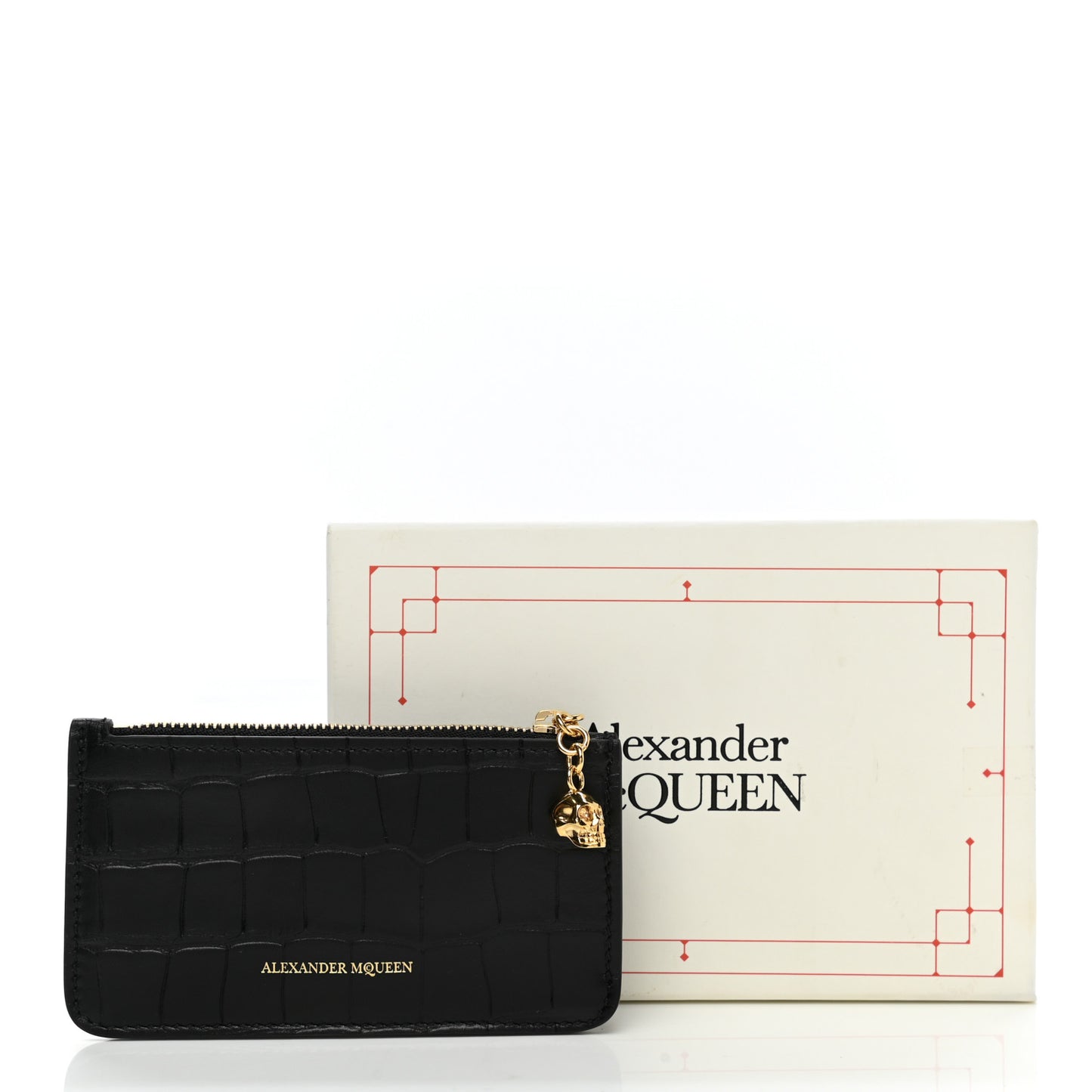 Calfskin Crocodile Embossed Card Holder Wallet Black