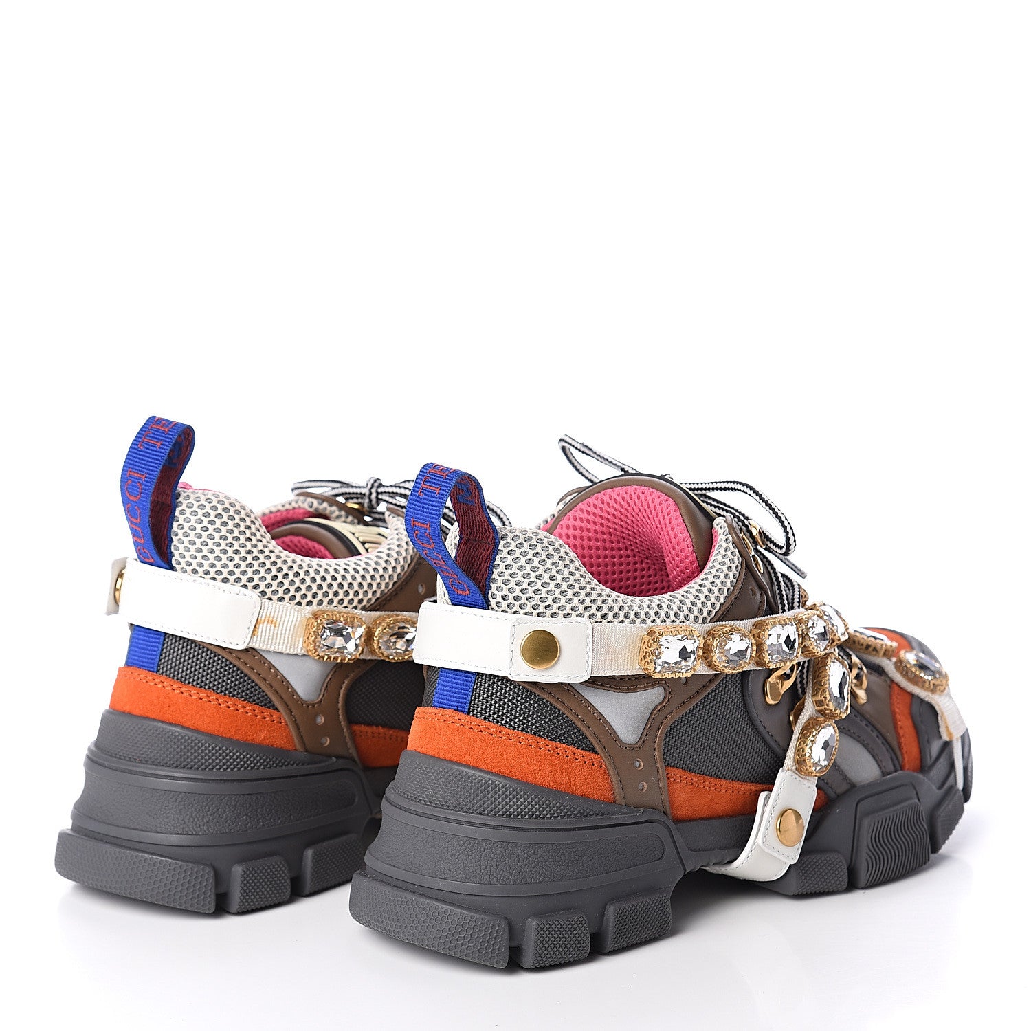 Gucci X SEGA Mesh Canvas Calfskin Removable Crystals Womens Flashtrek Sneakers 37.5 White Box Pink Ardesia Loess 4 of 7