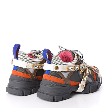 Gucci X SEGA Mesh Canvas Calfskin Removable Crystals Womens Flashtrek Sneakers 37.5 White Box Pink Ardesia Loess 4 of 7