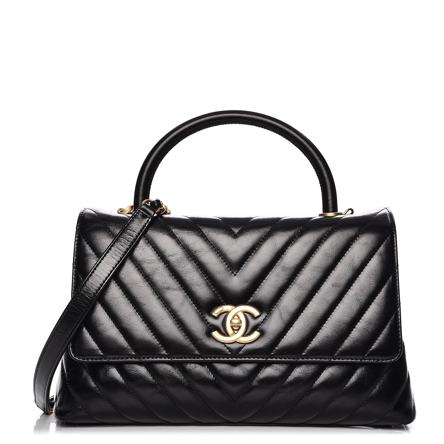 Chanel Calfskin Chevron Quilted Coco Handle Flap Black 1 of 10