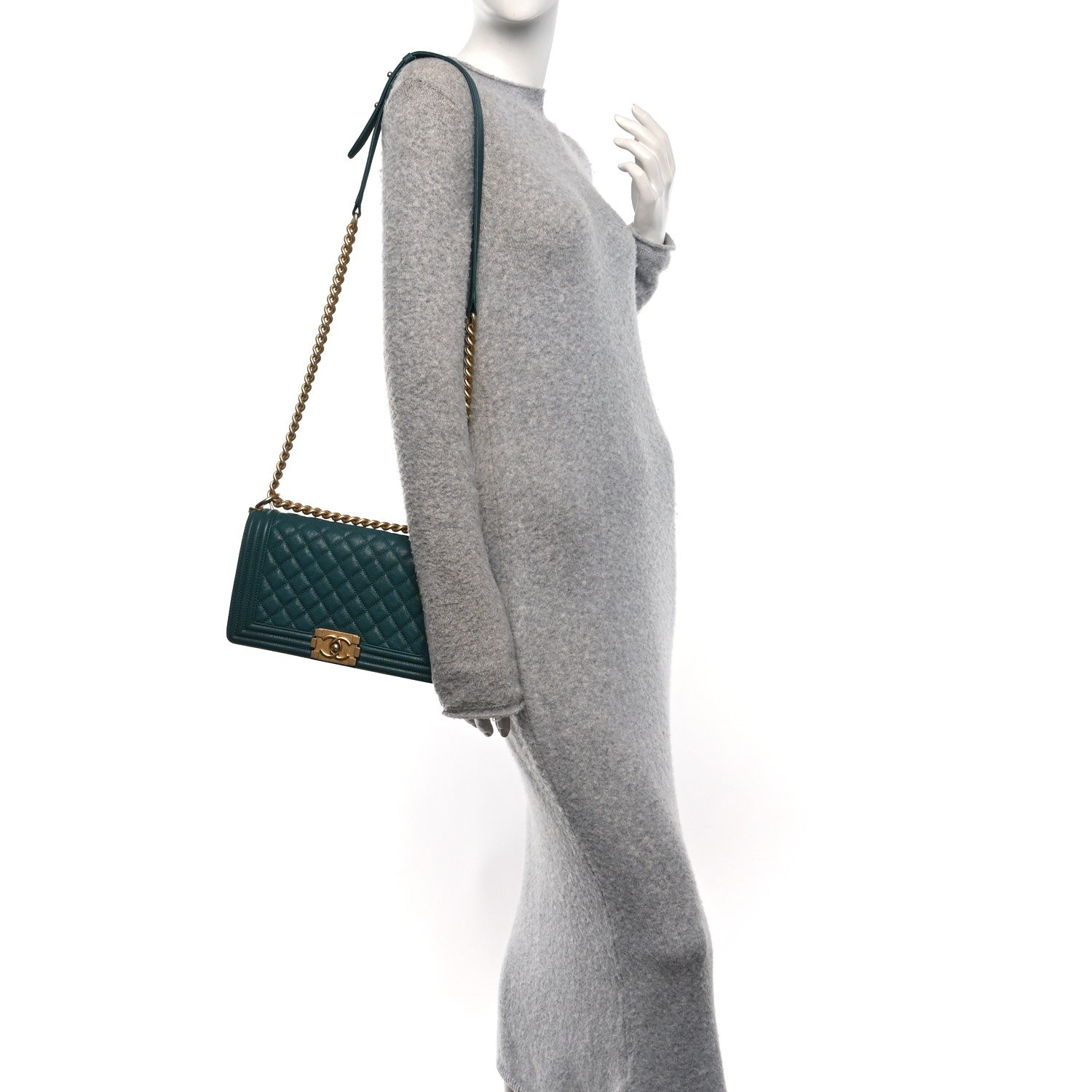 Chanel Caviar Quilted Medium Boy Flap Dark Green 2 of 10