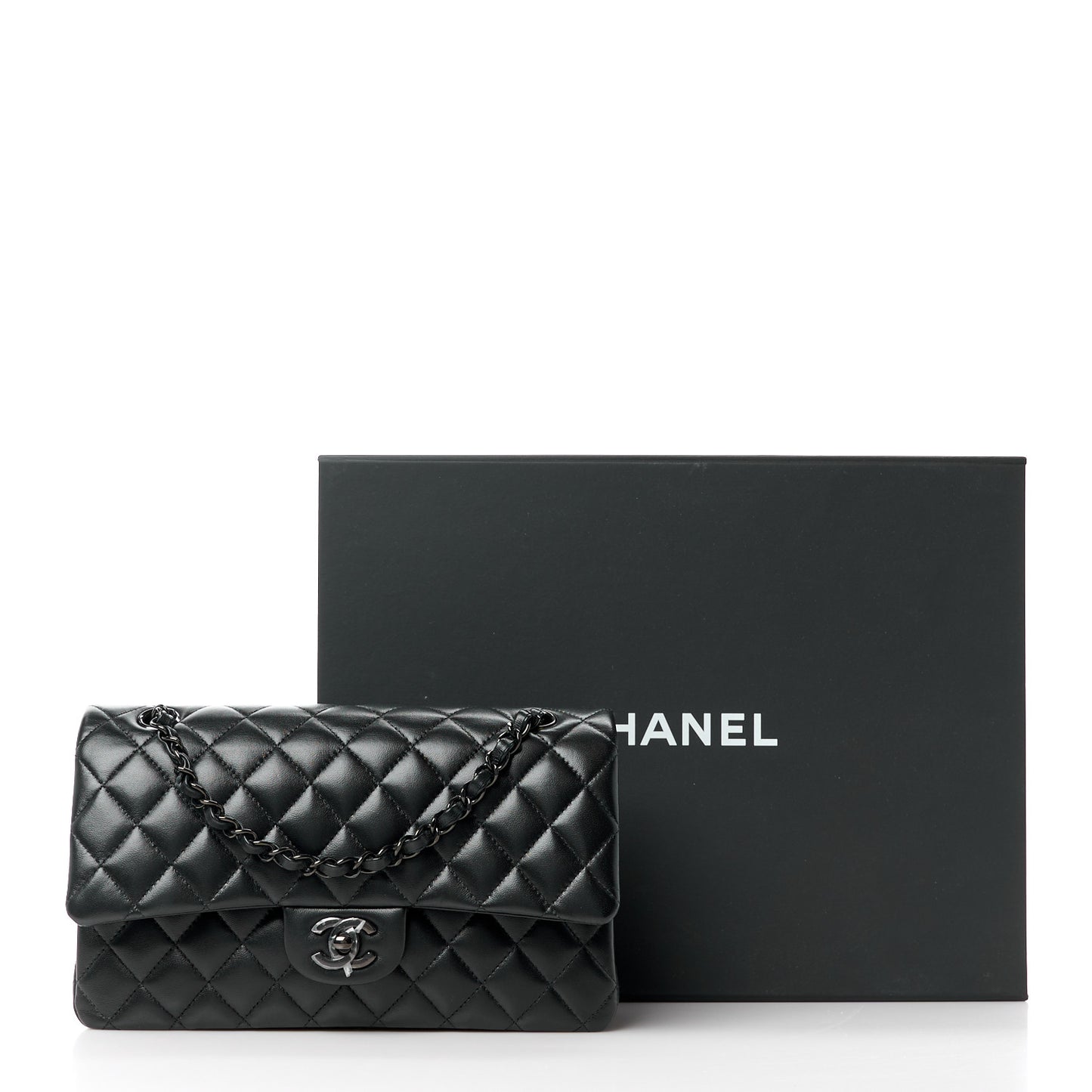 Lambskin Quilted Medium Double Flap So Black