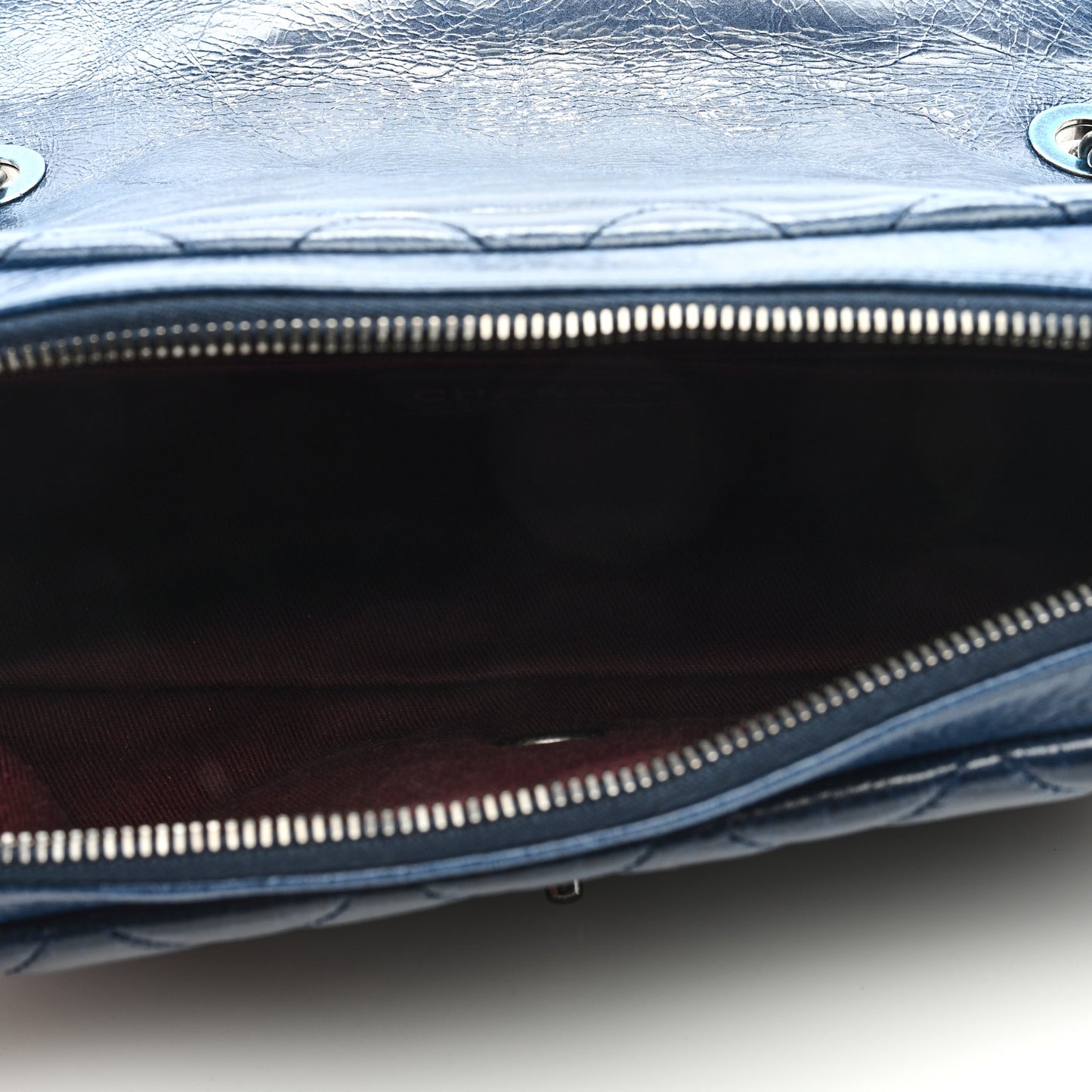 Glazed Calfskin Quilted Medium Duo Color Flap Blue