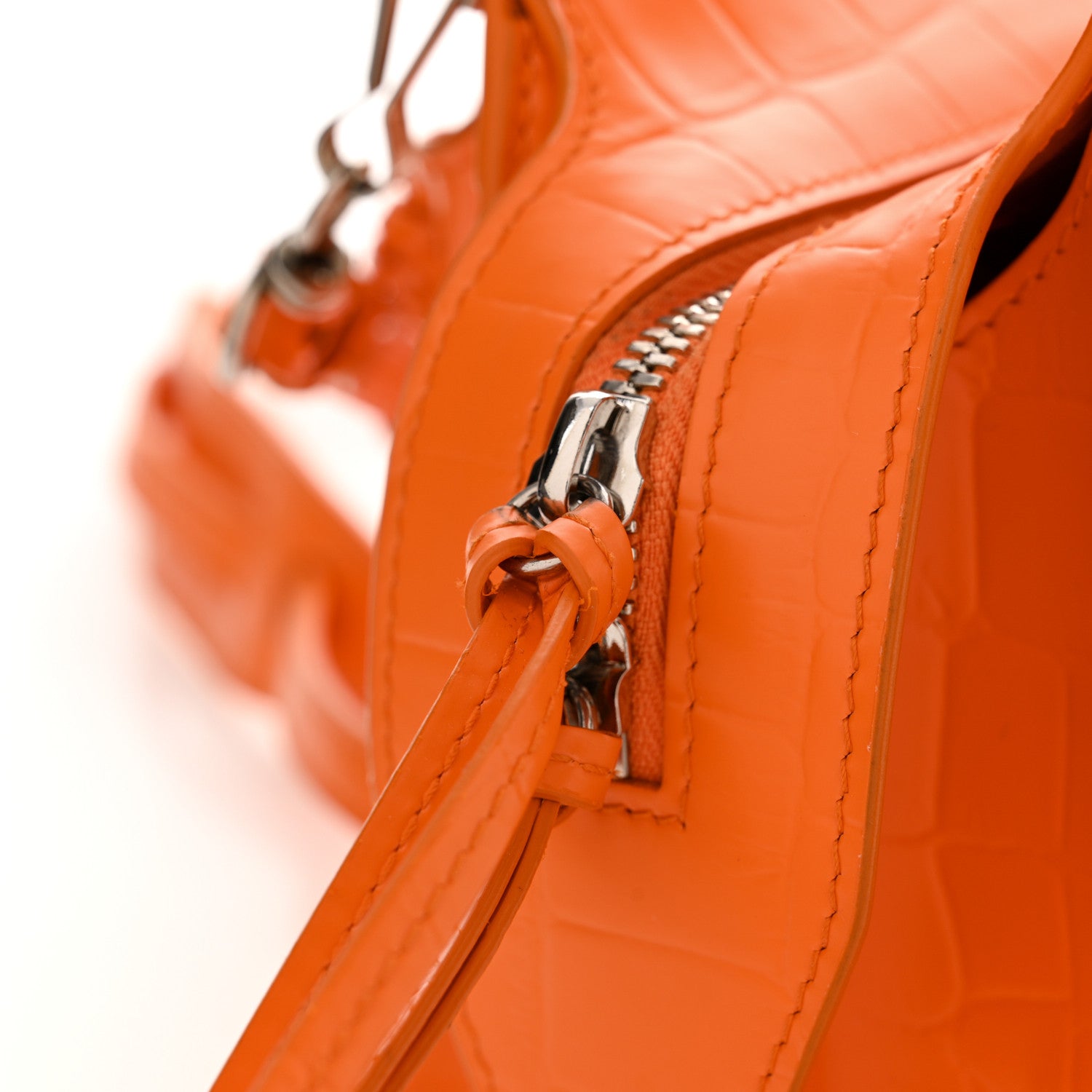 Balenciaga Semi Shiny Calfskin Crocodile Embossed Neo Classic Silver Hardware Mini City Orange 11 of 11