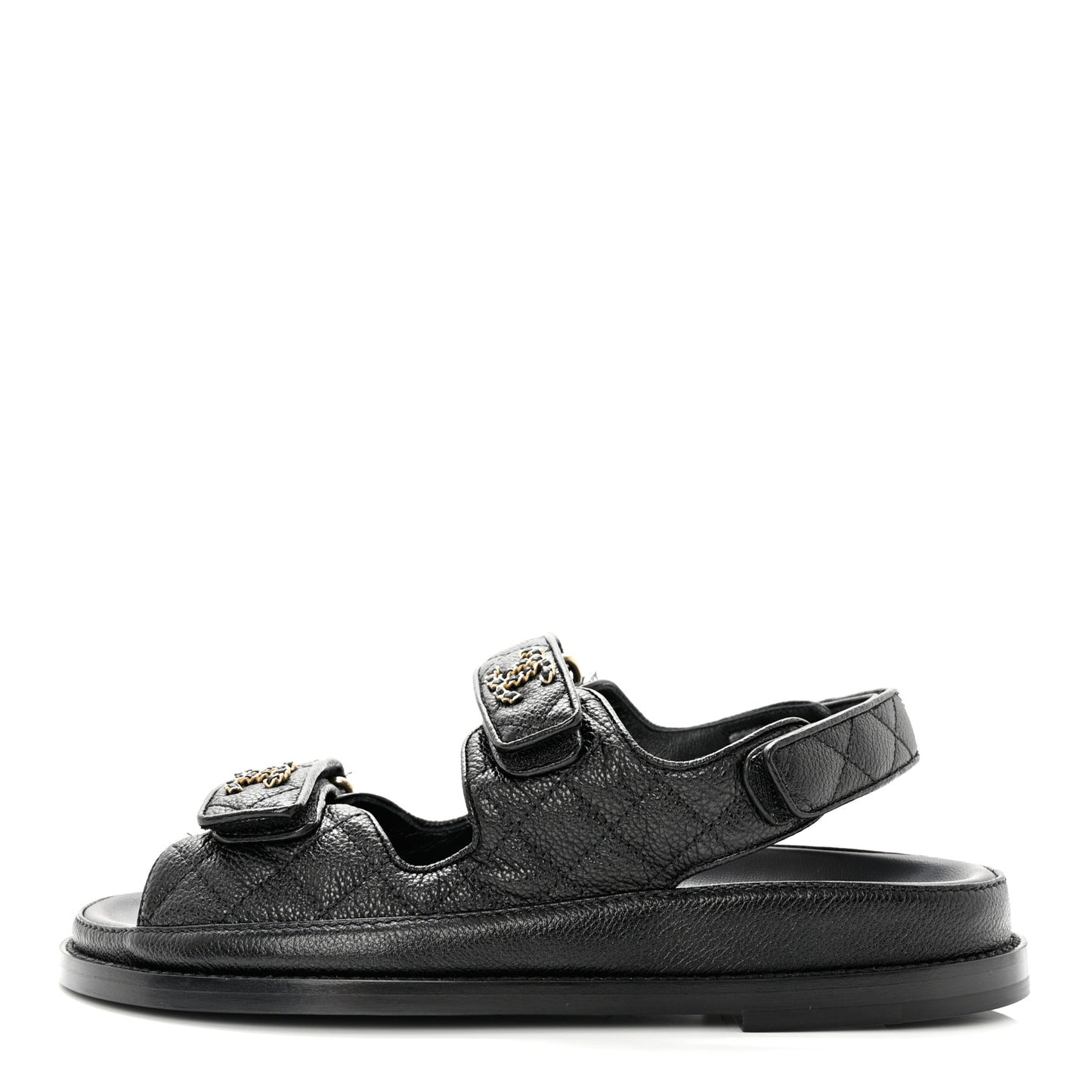 Grained Calfskin Velcro Dad Sandals 37.5 Black