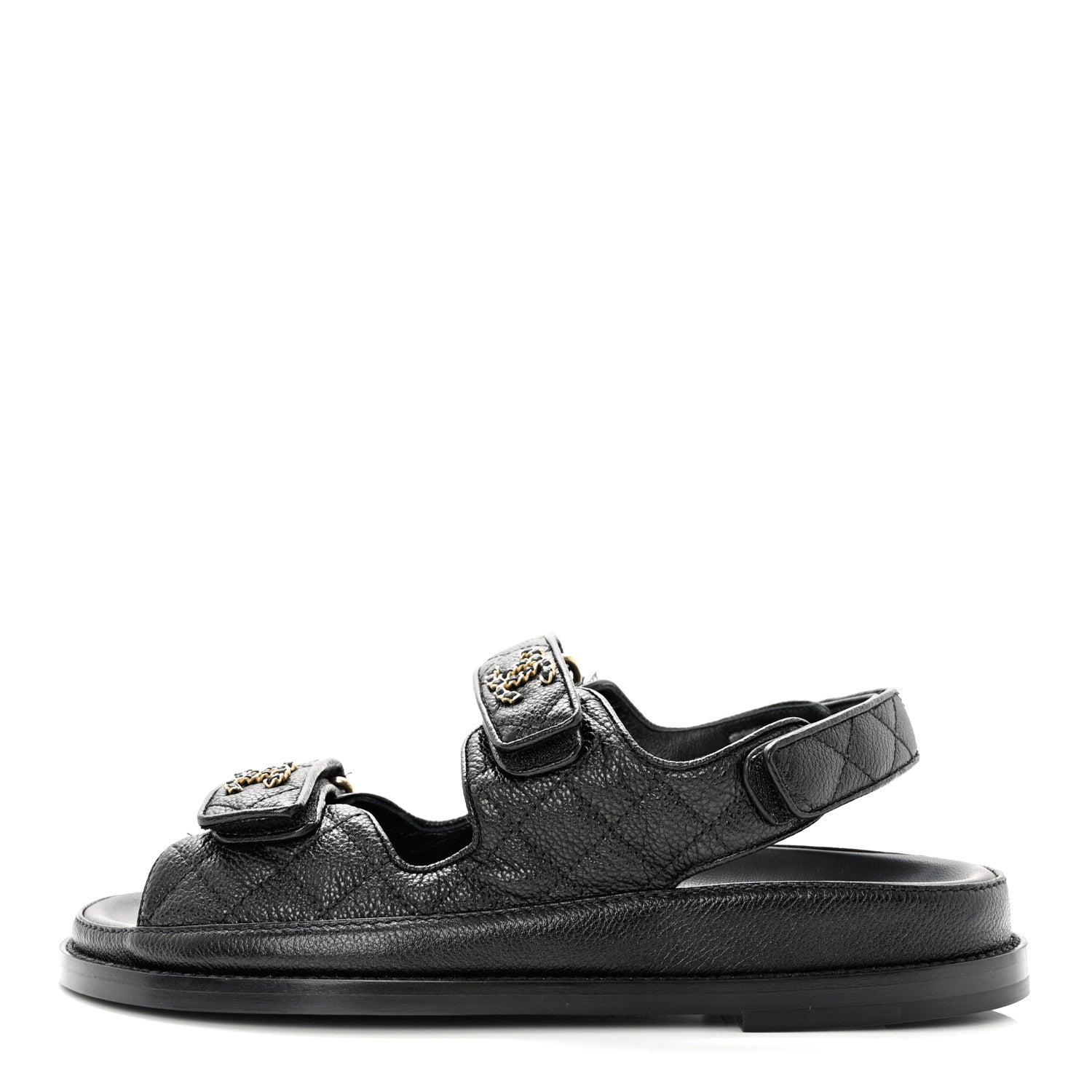 Chanel Grained Calfskin Velcro Dad Sandals 37.5 Black 1 of 9