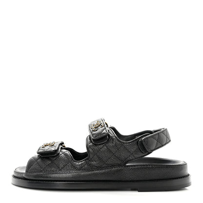 Chanel Grained Calfskin Velcro Dad Sandals 37.5 Black 1 of 9