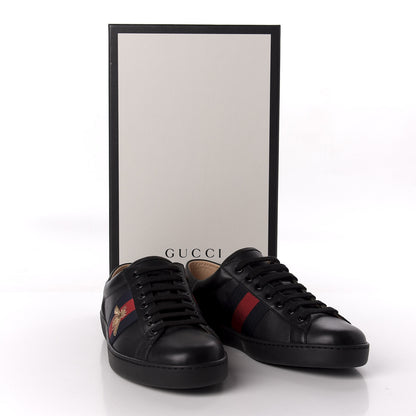 Gucci Calfskin Web Bee Embroidered Mens Ace Sneakers 8 Black 10 of 10