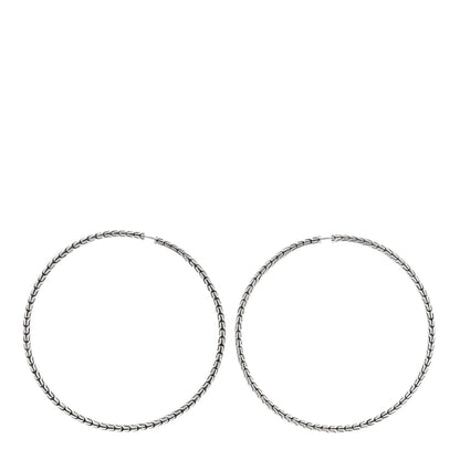 John Hardy Sterling Silver Extra Large Carved Chain Hoop Earrings 3 of 4