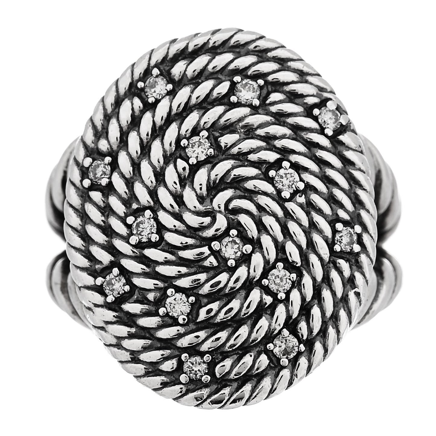 Sterling Silver Diamond Cable Coil Ring 49 5