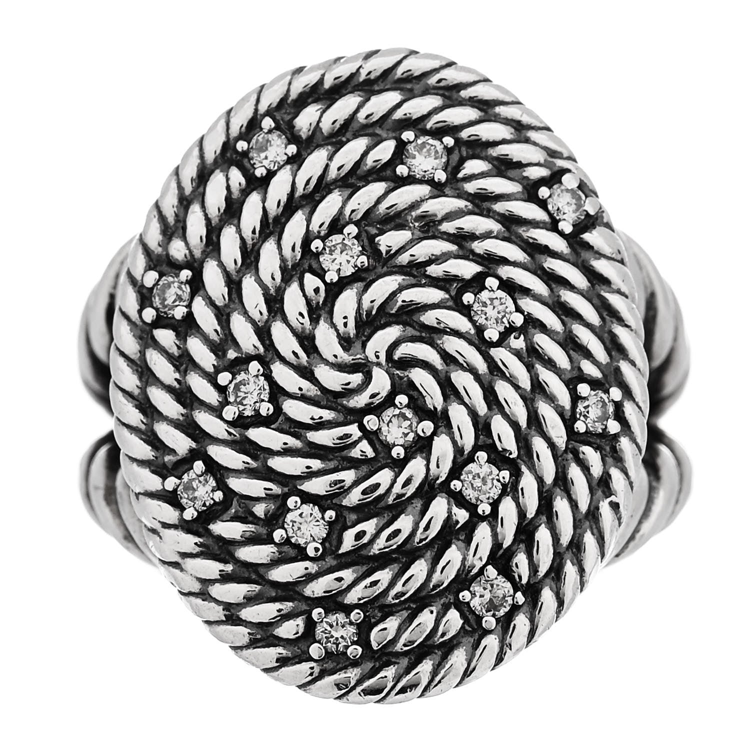 David Yurman Sterling Silver Diamond Cable Coil Ring 49 5 1 of 5