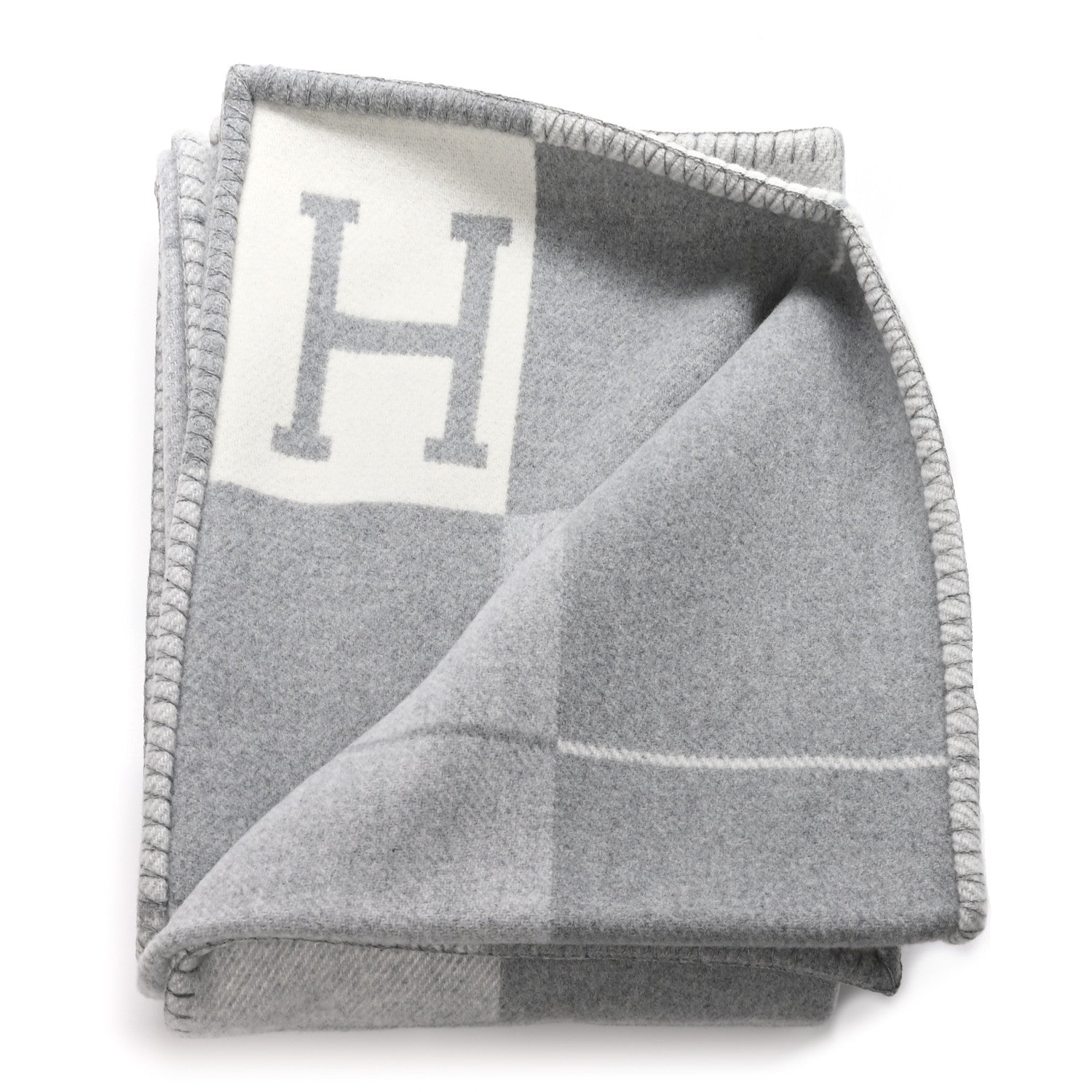 Hermes Wool Cashmere Avalon III Blanket Ecru Gris Clair 2 of 3