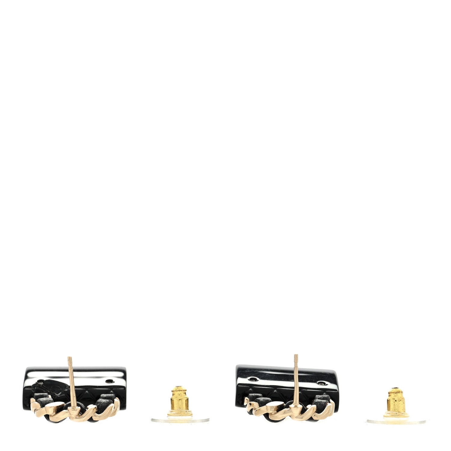Chanel Metal Resin Lambskin Quilted CC Turnlock Chain Flap Bag Earrings Black Gold 3 of 6