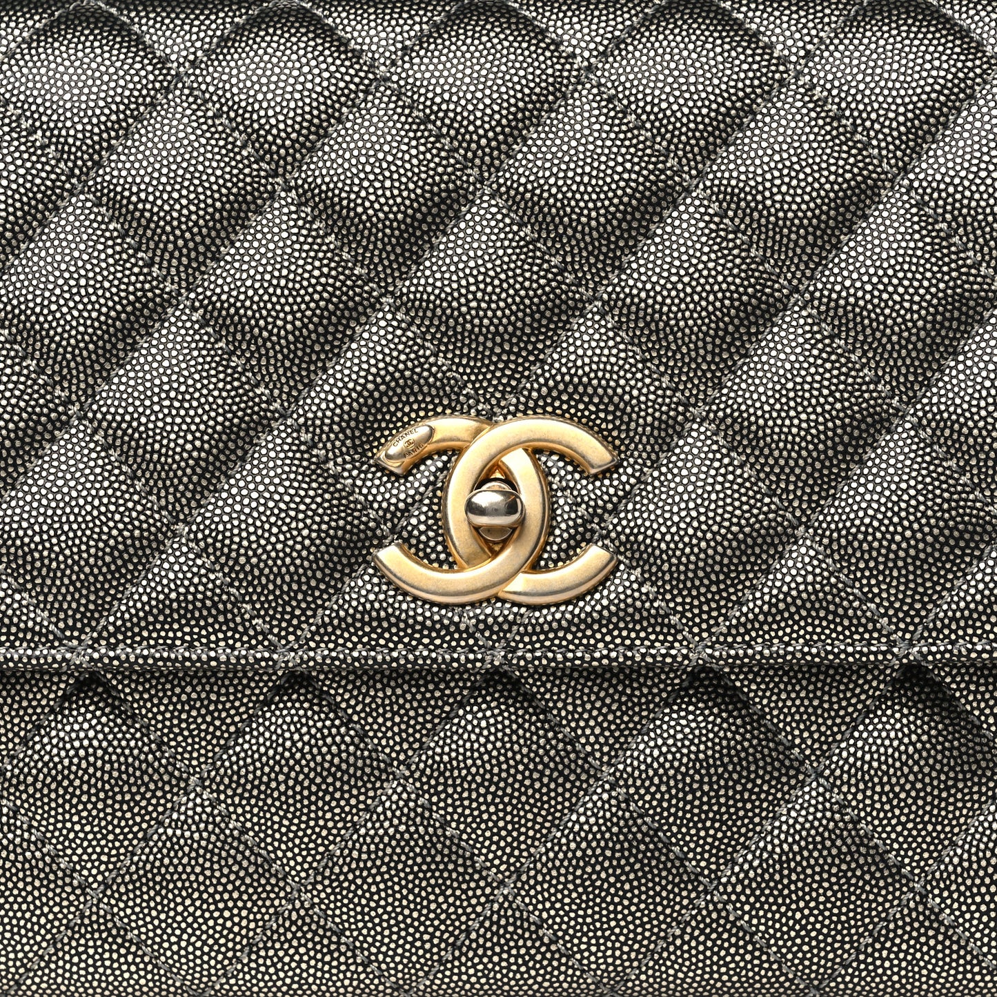 Metallic Caviar Quilted Small Coco Handle Flap Silver