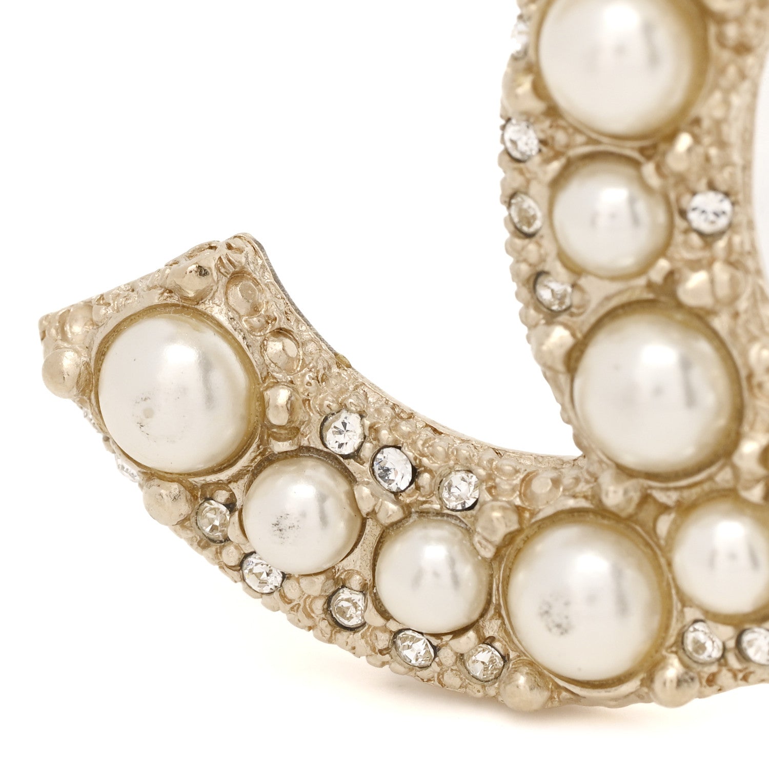Chanel Metal Crystal Graduated Pearl CC Brooch Gold 4 of 4