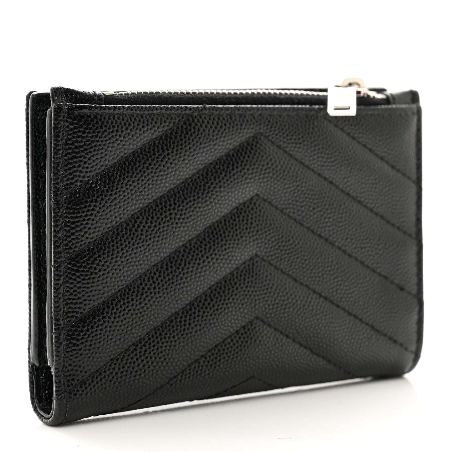 Grain De Poudre Matelasse Chevron Monogram Zipped Two-Part Wallet Black