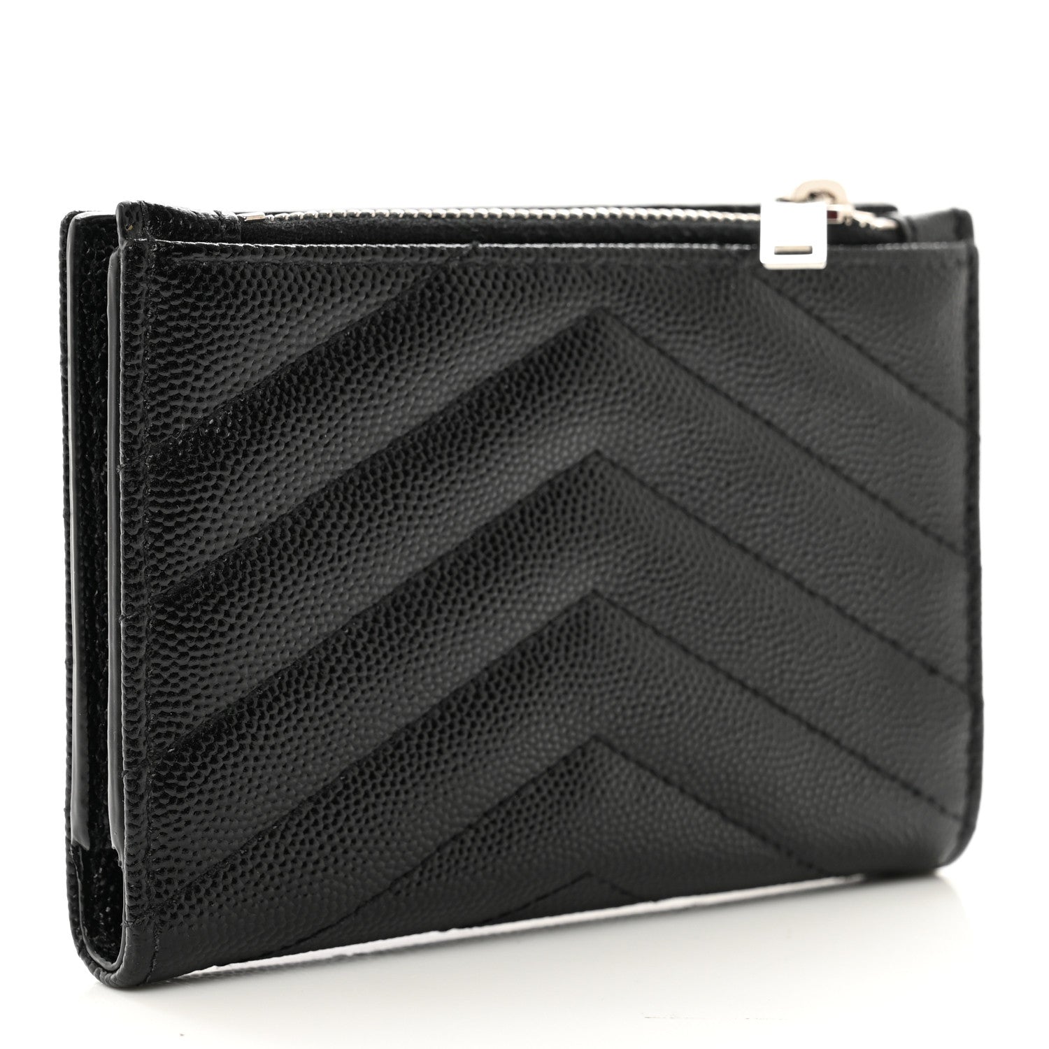 Saint Laurent Grain De Poudre Matelasse Chevron Monogram Zipped Two-Part Wallet Black 3 of 6