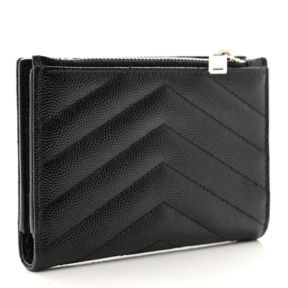 Saint Laurent Grain De Poudre Matelasse Chevron Monogram Zipped Two-Part Wallet Black 3 of 6