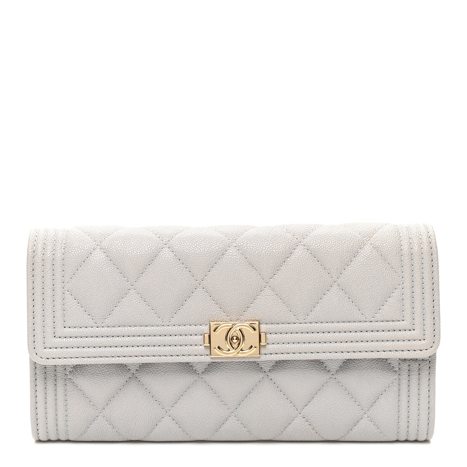 Chanel Caviar Quilted Large Boy Gusset Flap Wallet Grey 1 of 8