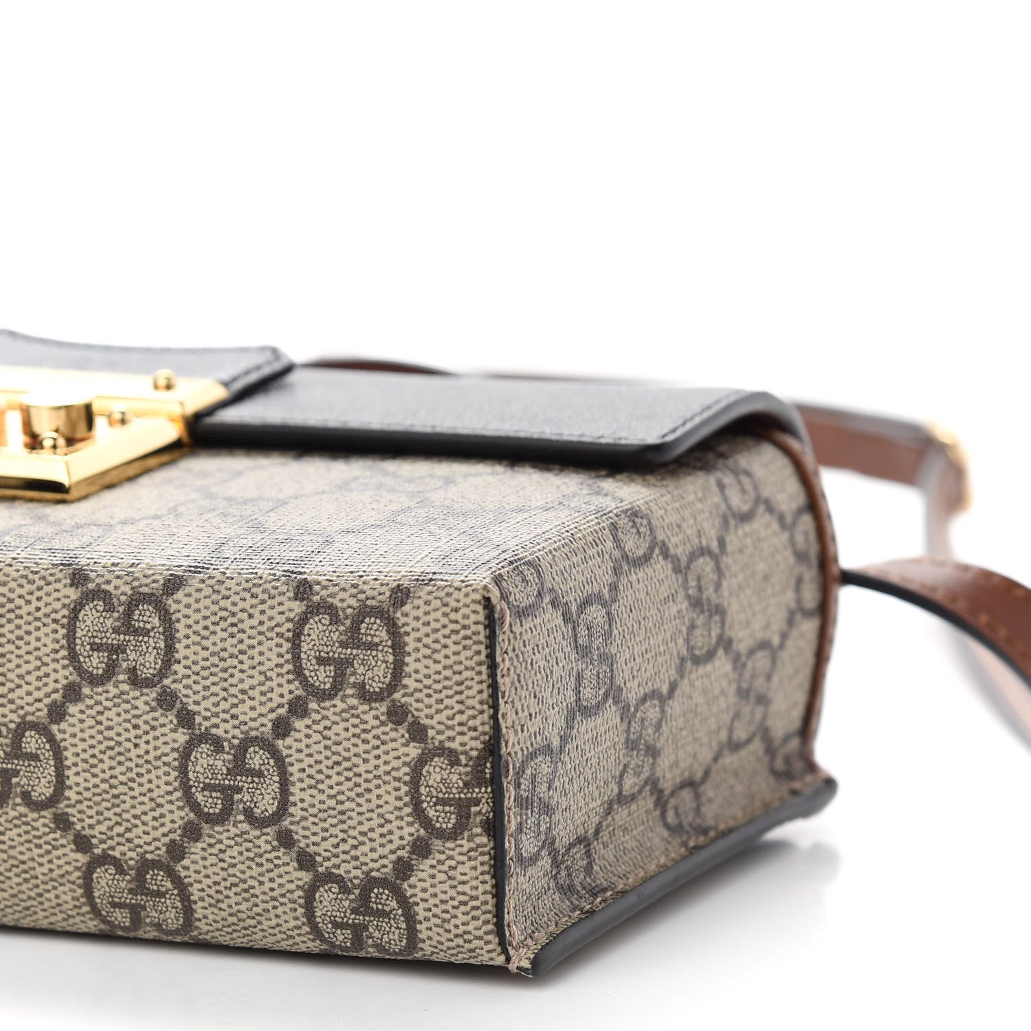 Gucci GG Supreme Monogram Calfskin Mini Padlock Top Handle Shoulder Bag Beige Black Cuir 6 of 9