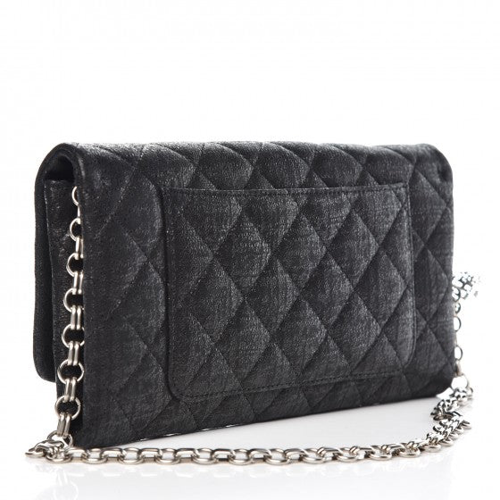 Chanel Glitter Fabric Quilted Flap Clutch With Butterfly Chain Black 3 of 7