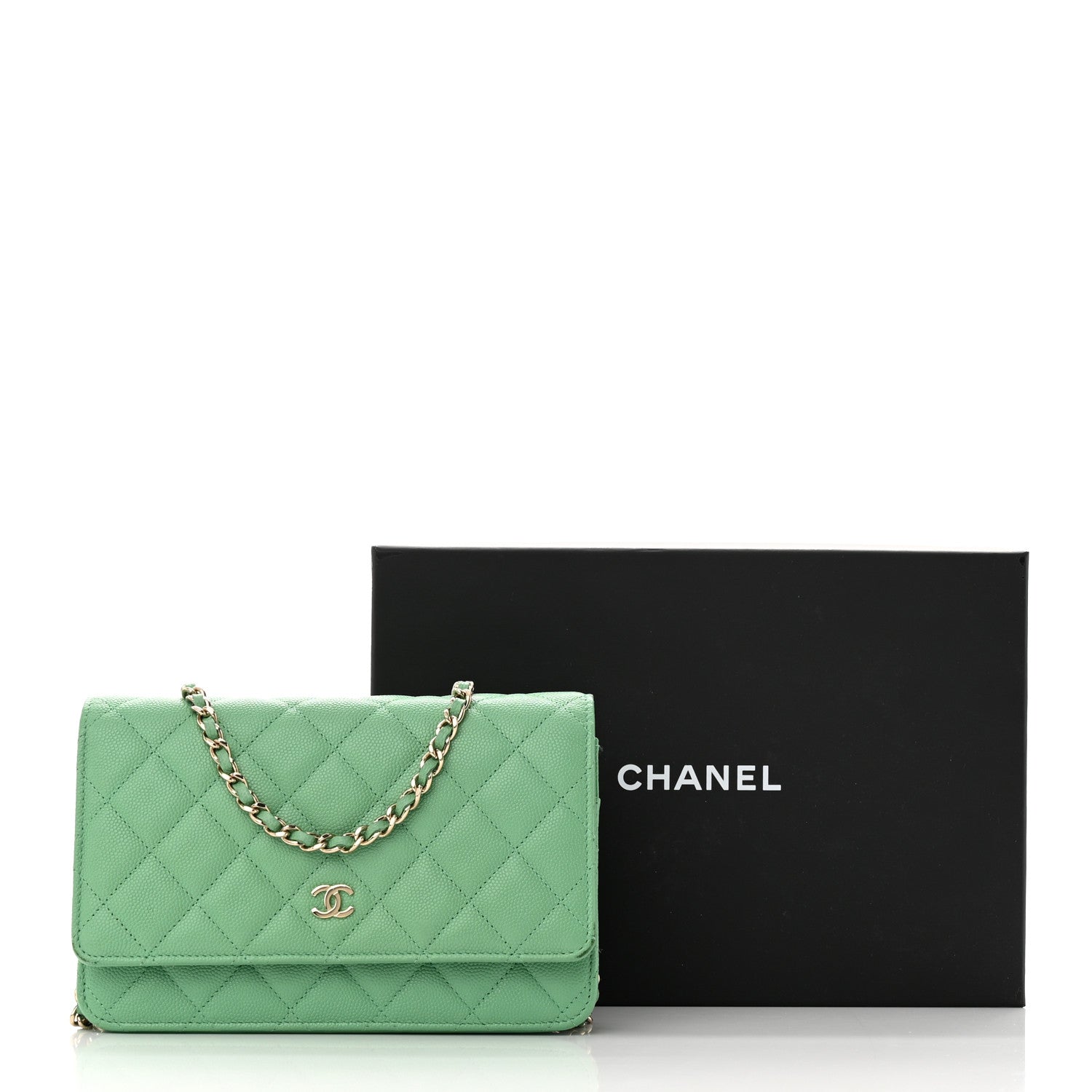 Chanel Caviar Quilted Wallet on Chain WOC Light Green 11 of 11