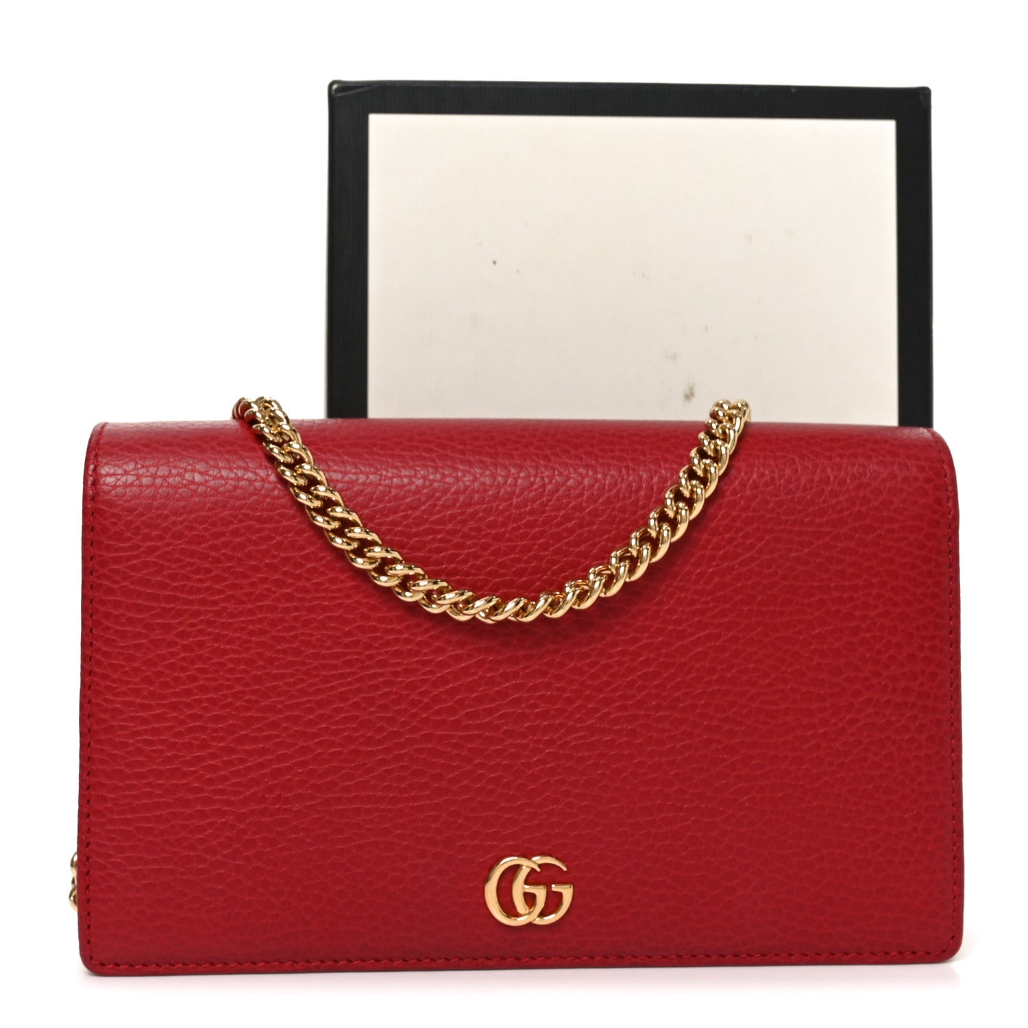 Gucci Dollar Calfskin Mini GG Marmont Chain Wallet Hibiscus Red 10 of 10