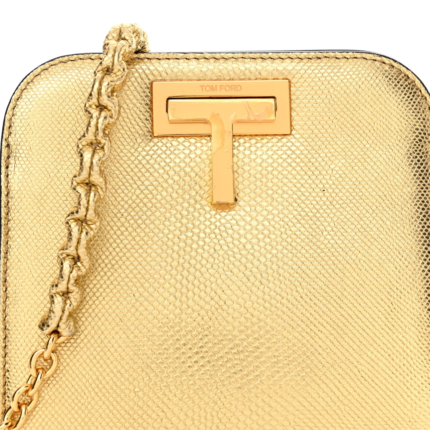 Tom Ford Snakeskin Small Cosmo T Lock Shoulder Bag Gold 7 of 13