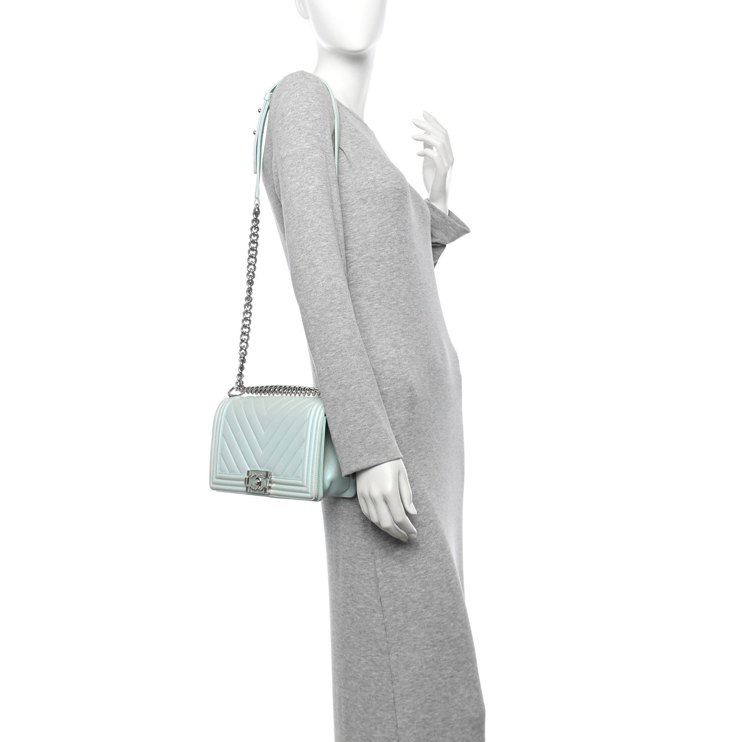 Chanel Iridescent Lambskin Chevron Quilted Medium Boy Flap Turquoise 4 of 27