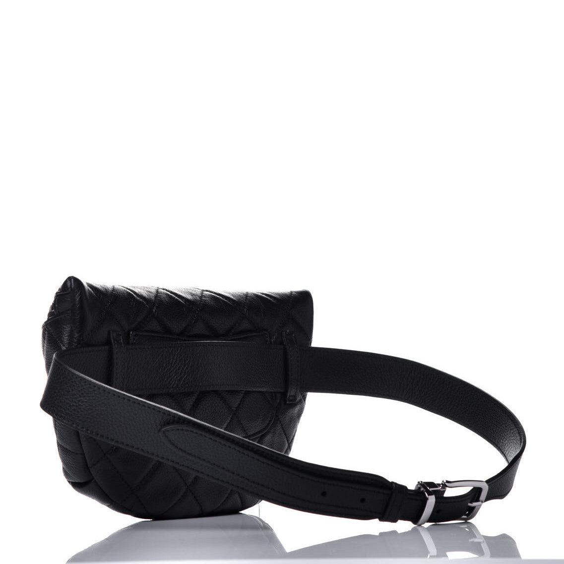 Grained Calfskin Quilted Waist Belt Bag Black