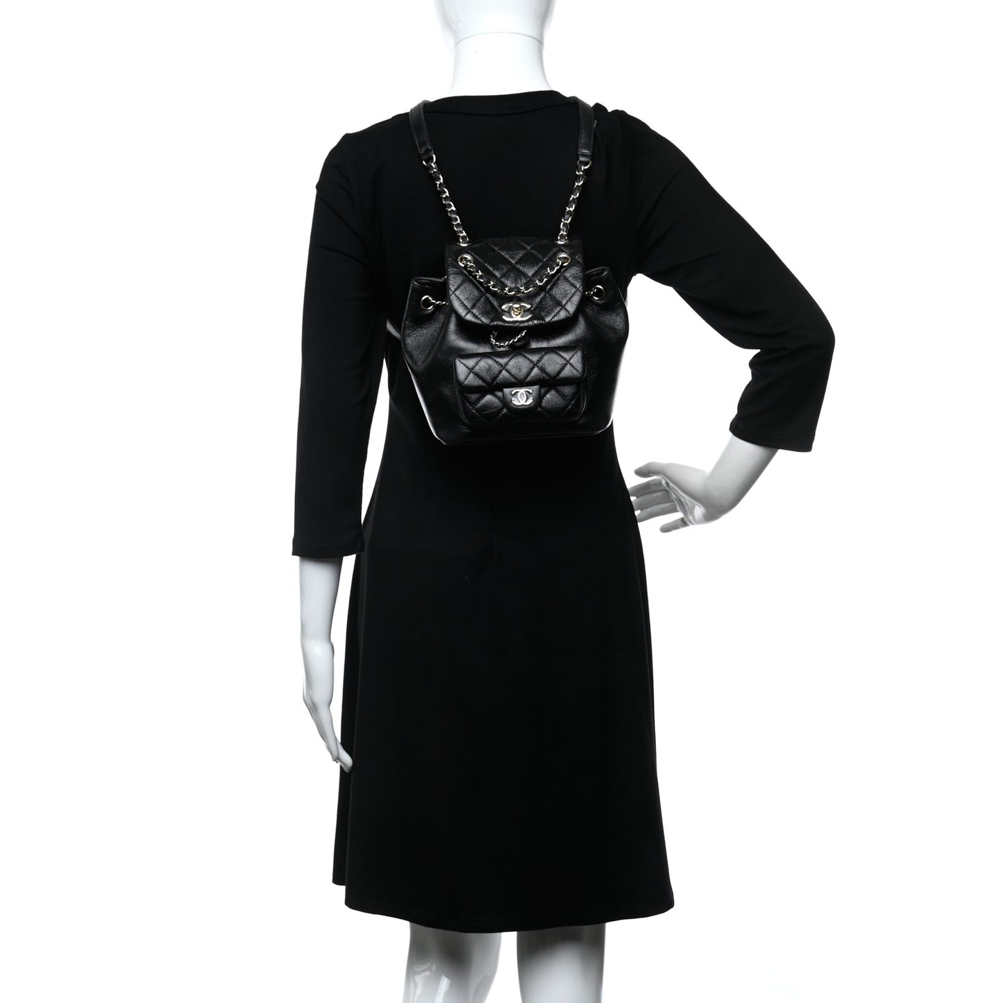 Lambskin Quilted Small Duma Drawstring Backpack Black