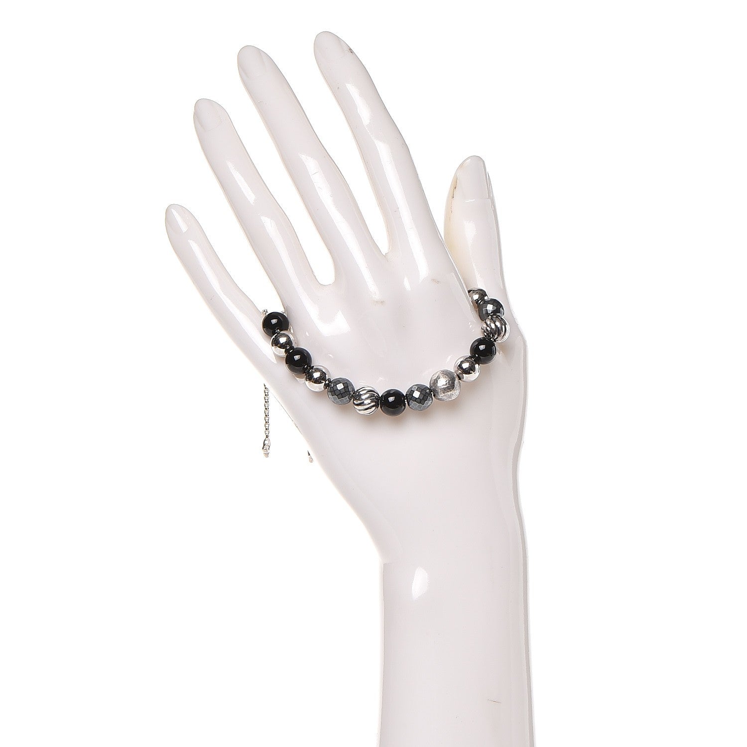 David Yurman Sterling Silver Black Onyx Hematite 8mm Elements Bead Bracelet 2 of 3
