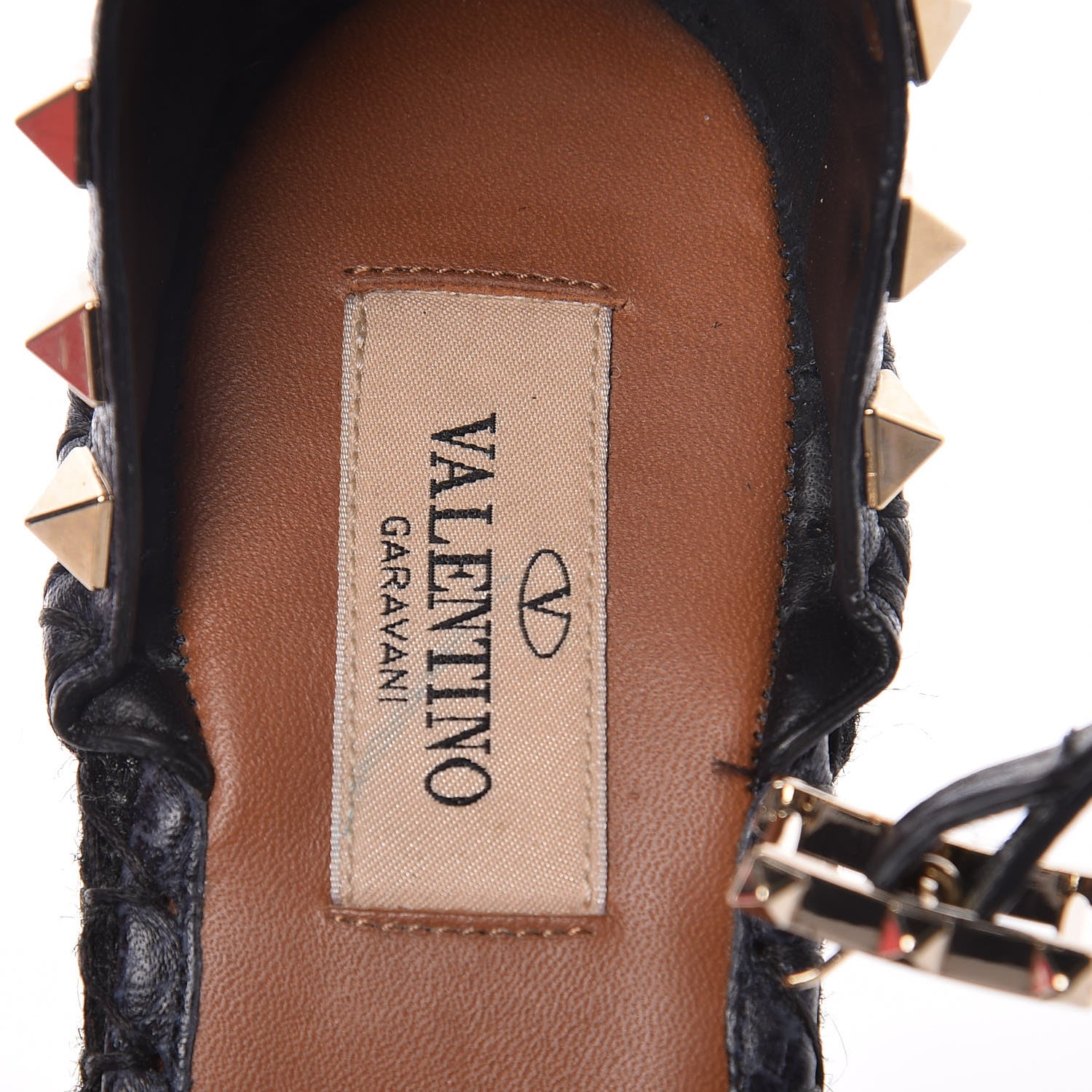 Valentino Garavani Grained Calfskin Rockstud Ankle Wrap Espadrille 15/75mm Wedges 36 Deep Denim 9 of 12