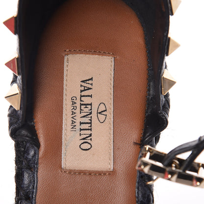 Valentino Garavani Grained Calfskin Rockstud Ankle Wrap Espadrille 15/75mm Wedges 36 Deep Denim 9 of 12