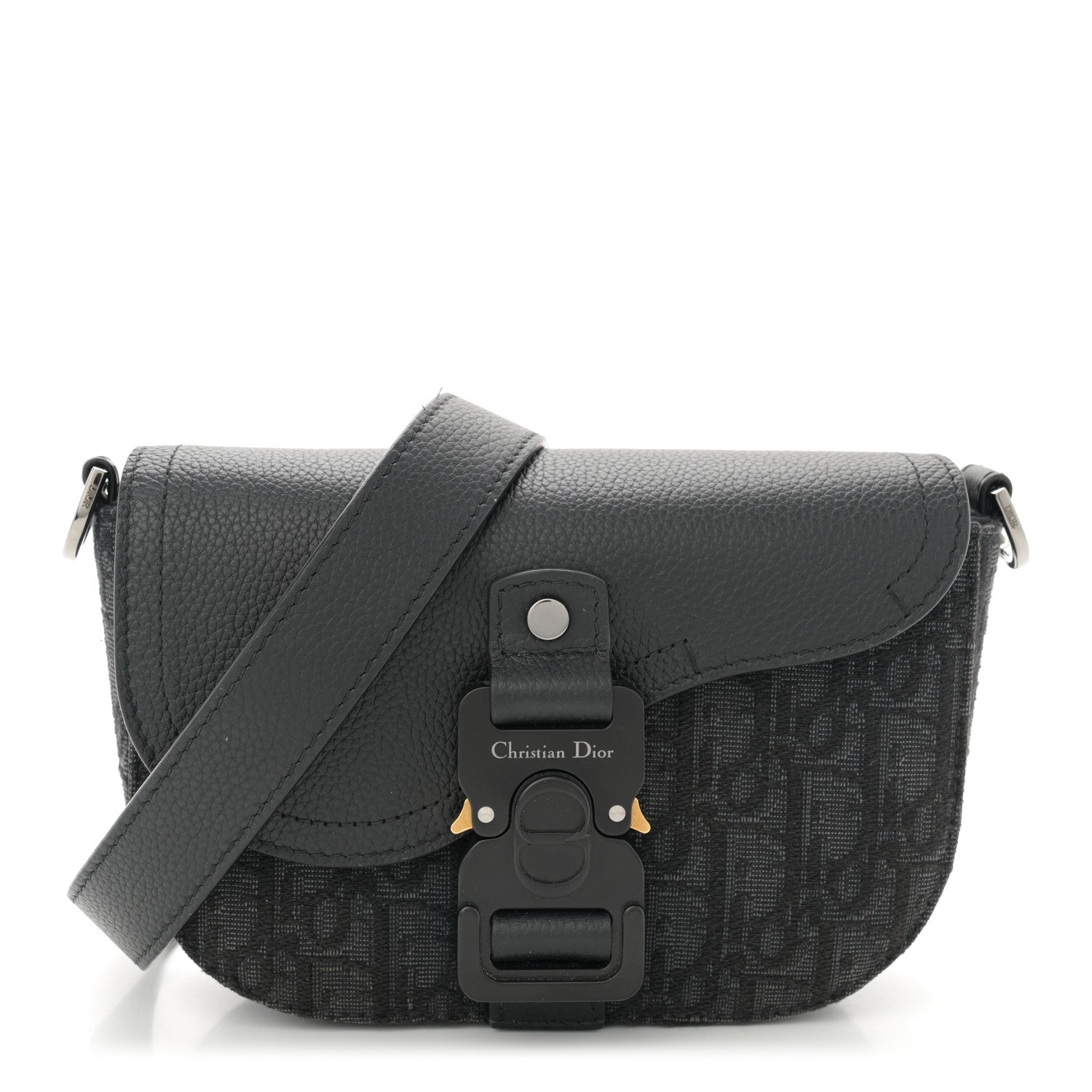 Christian Dior Oblique Jacquard Grained Calfskin Mini Saddle Messenger Bag With Flap Black 1 of 14