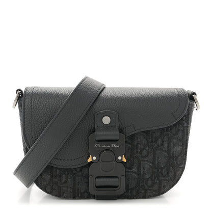 Christian Dior Oblique Jacquard Grained Calfskin Mini Saddle Messenger Bag With Flap Black 1 of 14
