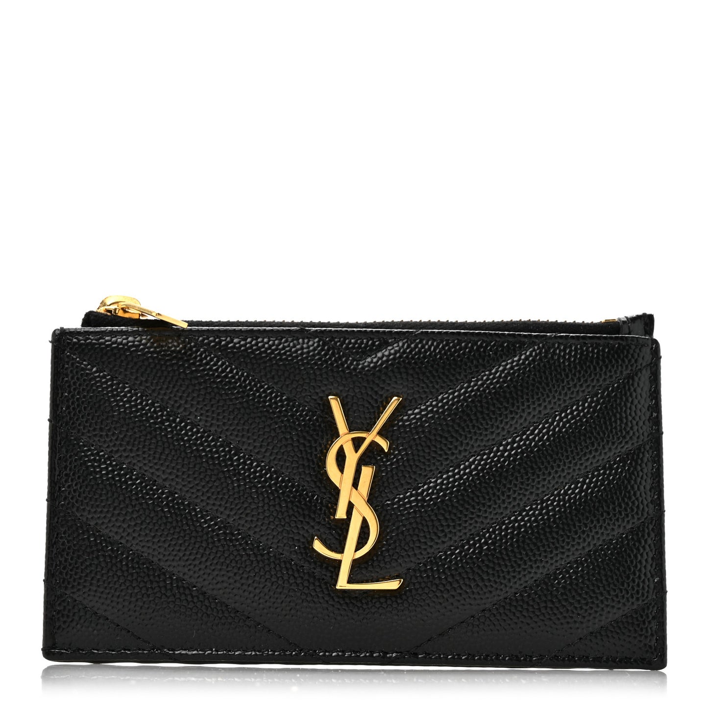 Grain De Poudre Matelasse Chevron Monogram Fragments Zippered Card Case Black