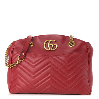 Gucci Calfskin Matelasse Medium GG Marmont Open Top Shoulder Bag Hibiscus Red 1 of 9