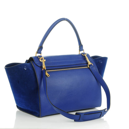 Celine Drummed Calfskin Suede Medium Trapeze Indigo 3 of 8