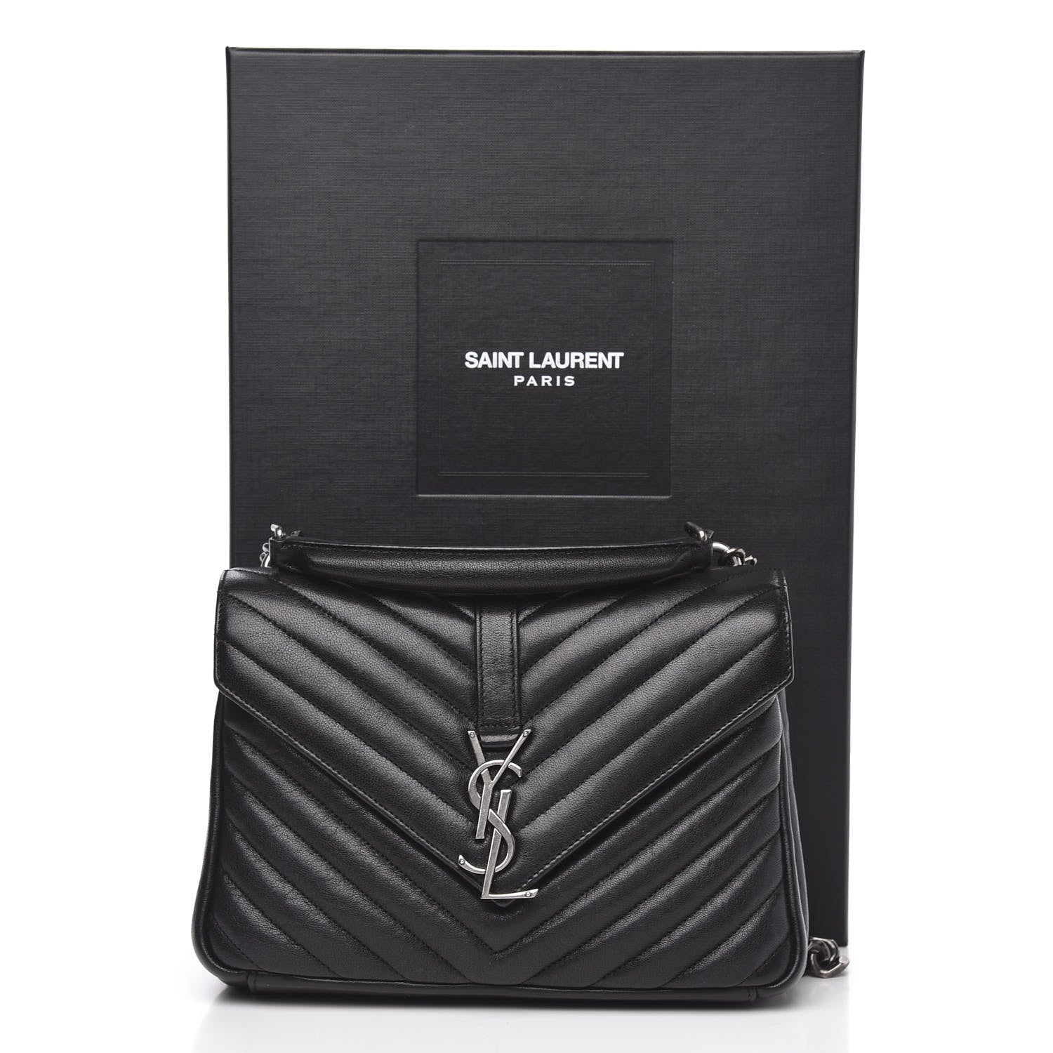 Saint Laurent Sheepskin Matelasse Chevron Monogram Medium College Bag Black 12 of 12